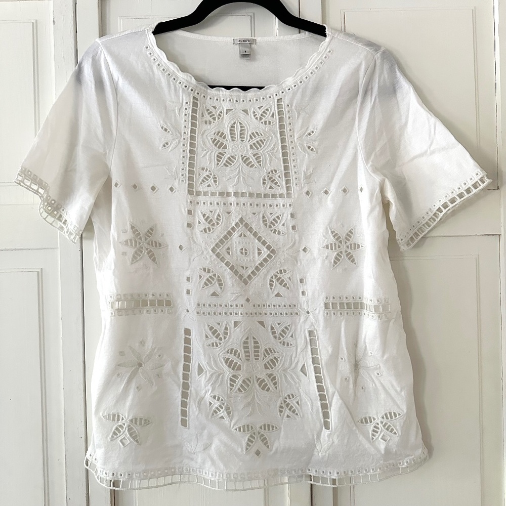 J.Crew White Embroidered Broderie Eyelet Lace Top, size Small